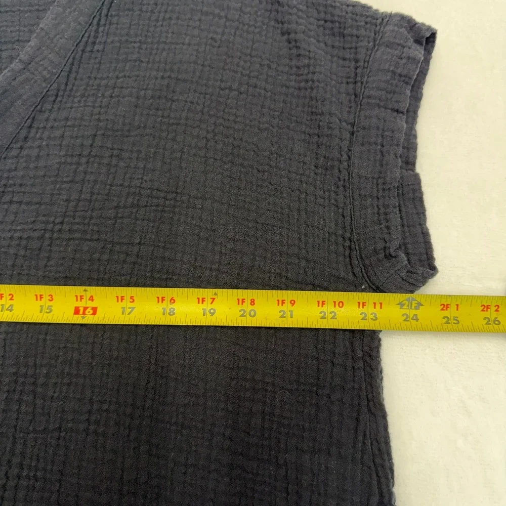 Gap V-Neck Top Women XL Black Crinkle Gauze Cotton Short Sleeve Relaxed Fit